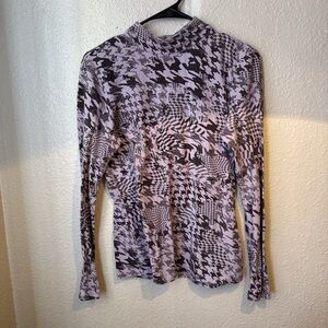 Mauve Lilac & Black Patterned Long-Sleeve Mock Neck Top